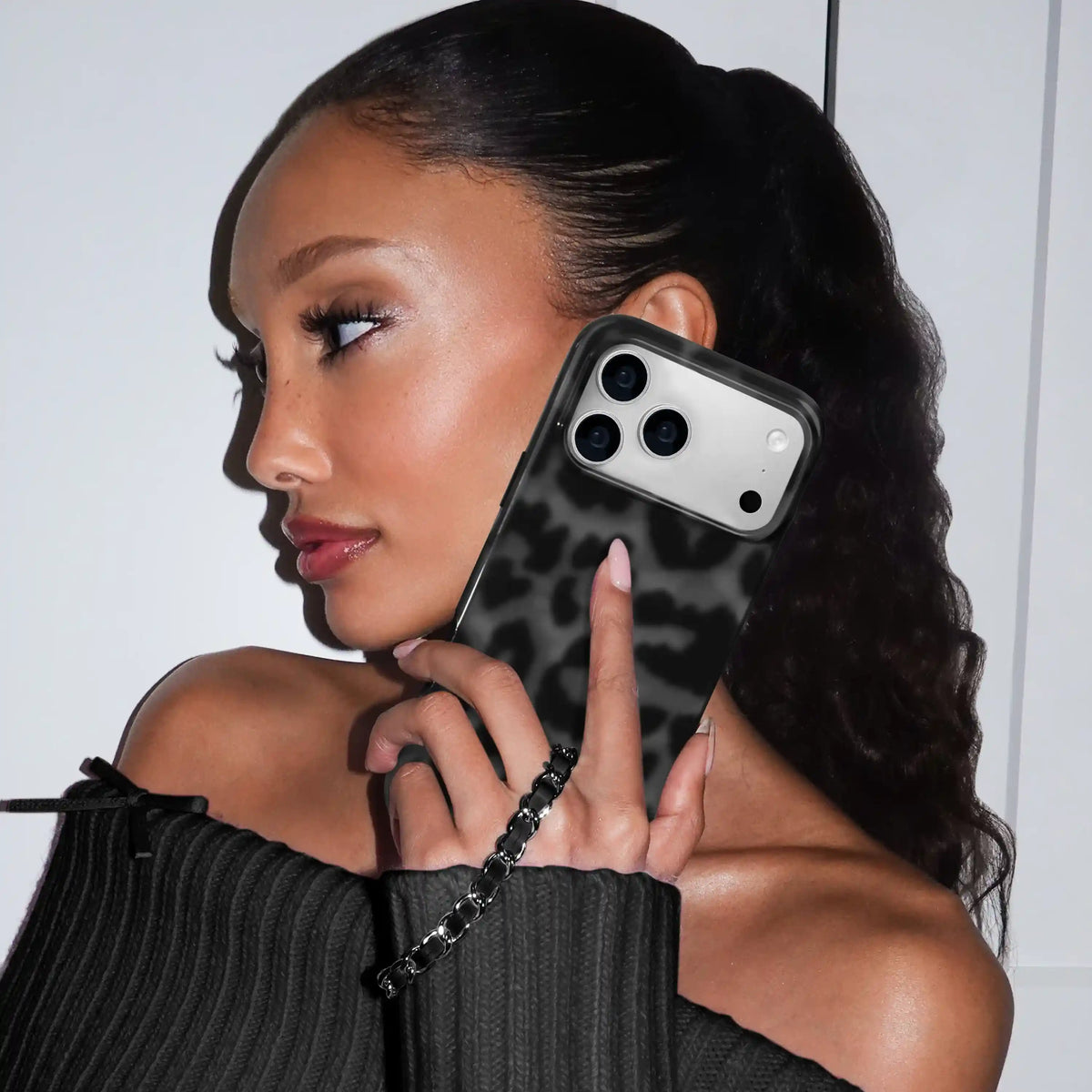Blackout Leather Chain Phone Charm