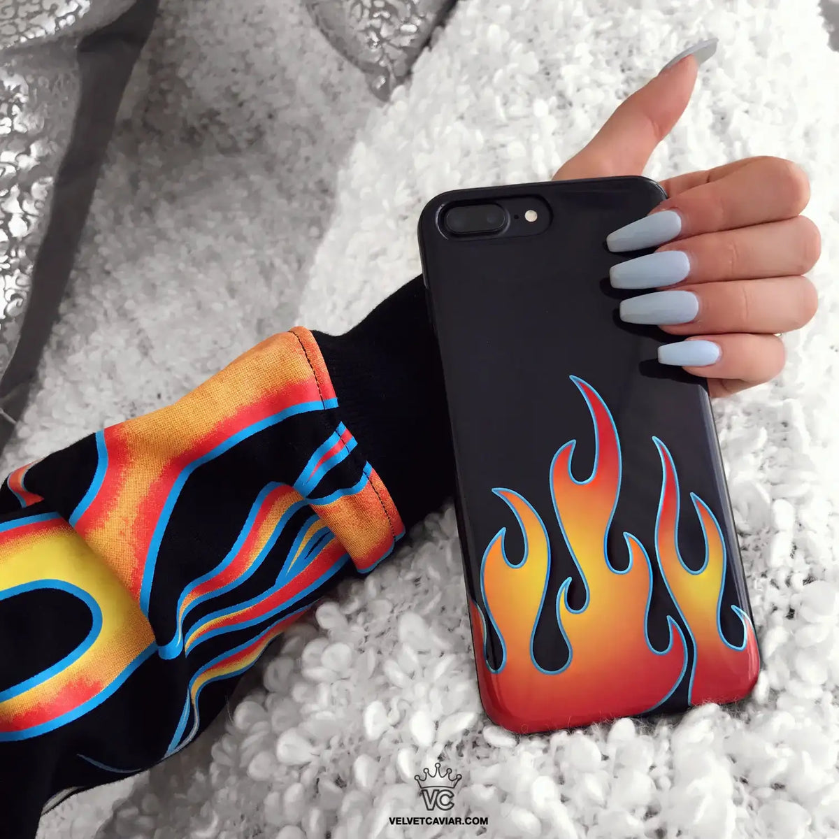 Blue Chrome Flames iPhone Case