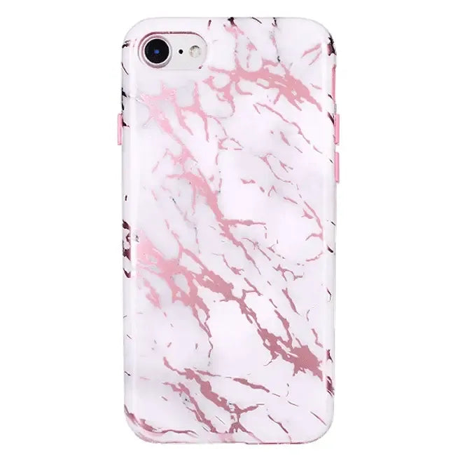 White Marble Pink Chrome iPhone Case