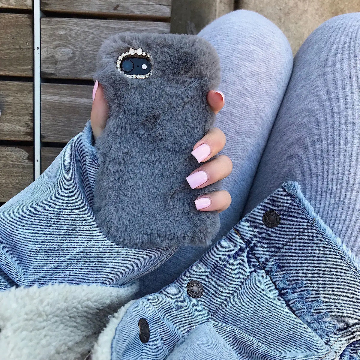 Gray Faux Fur iPhone Case