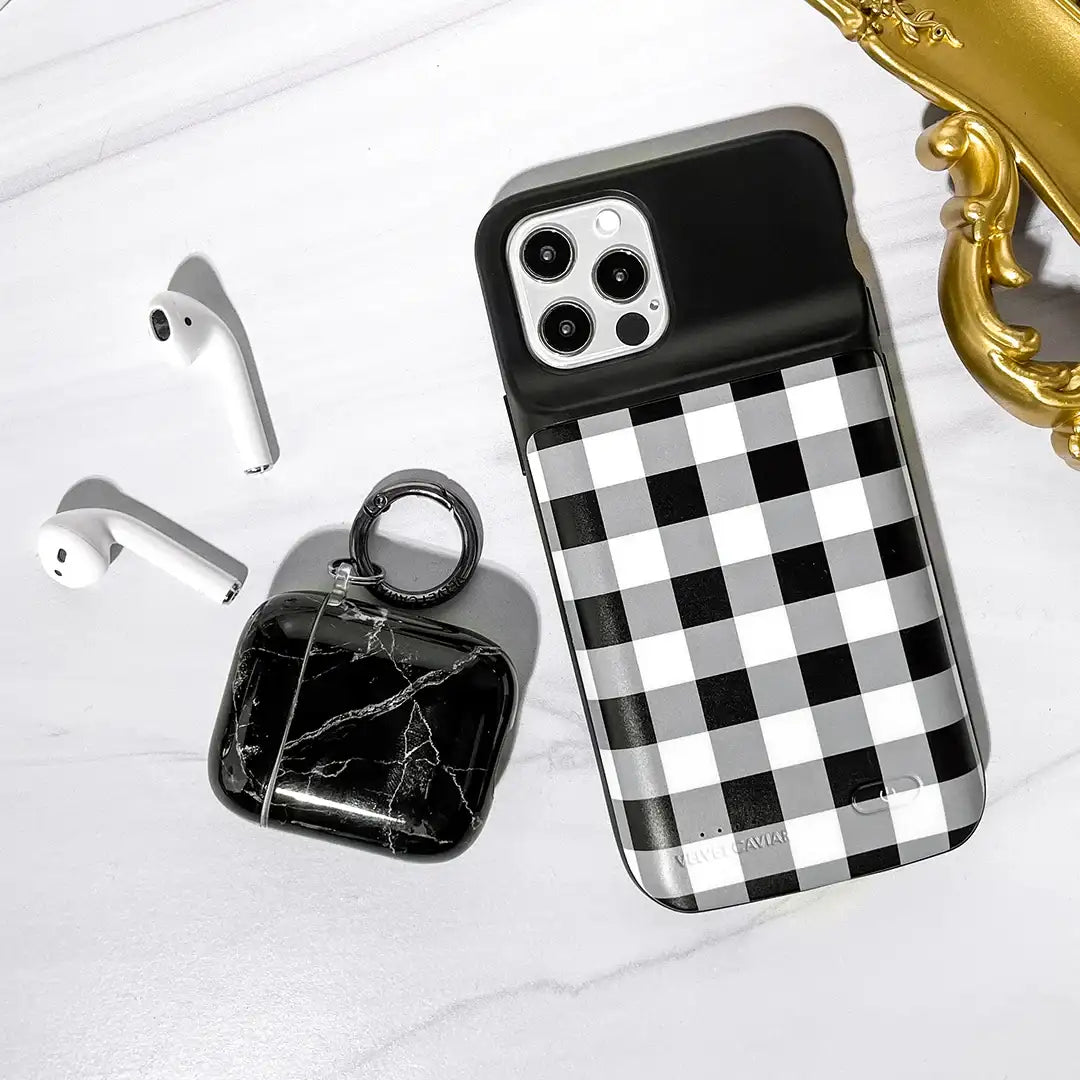 Black Gingham iPhone Charging Case