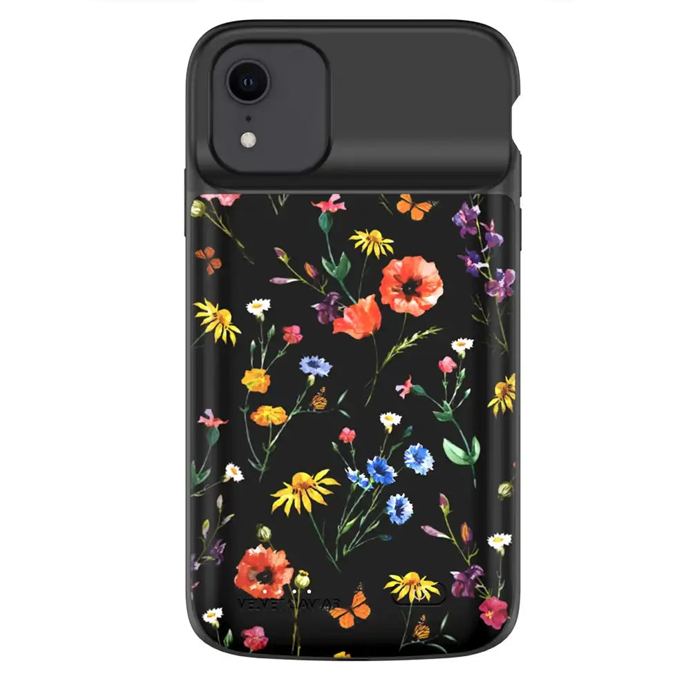Black Wildflower iPhone Charging Case